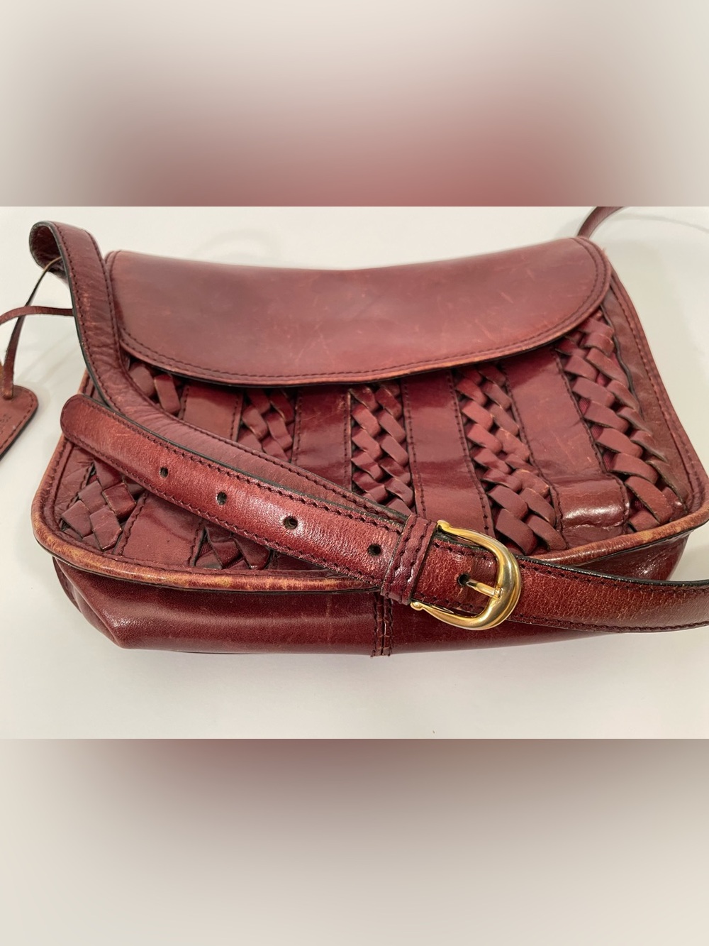 Vintage Etienne Aigner Crossbody Bag Oxblood Leather Woven 80s Shoulder Purse